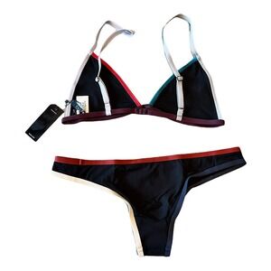 TAVIK Bikini Set Jett Top Jayden Bottom ColorBlock Black Swim Large NWT